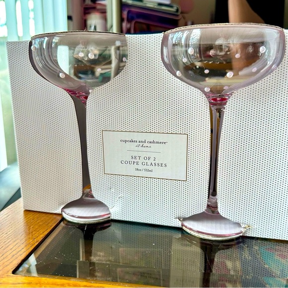 cupcakes & cashmere Other - NWT Cupcakes & Cashmere Pink with White Pearl Martini Glasses (2)